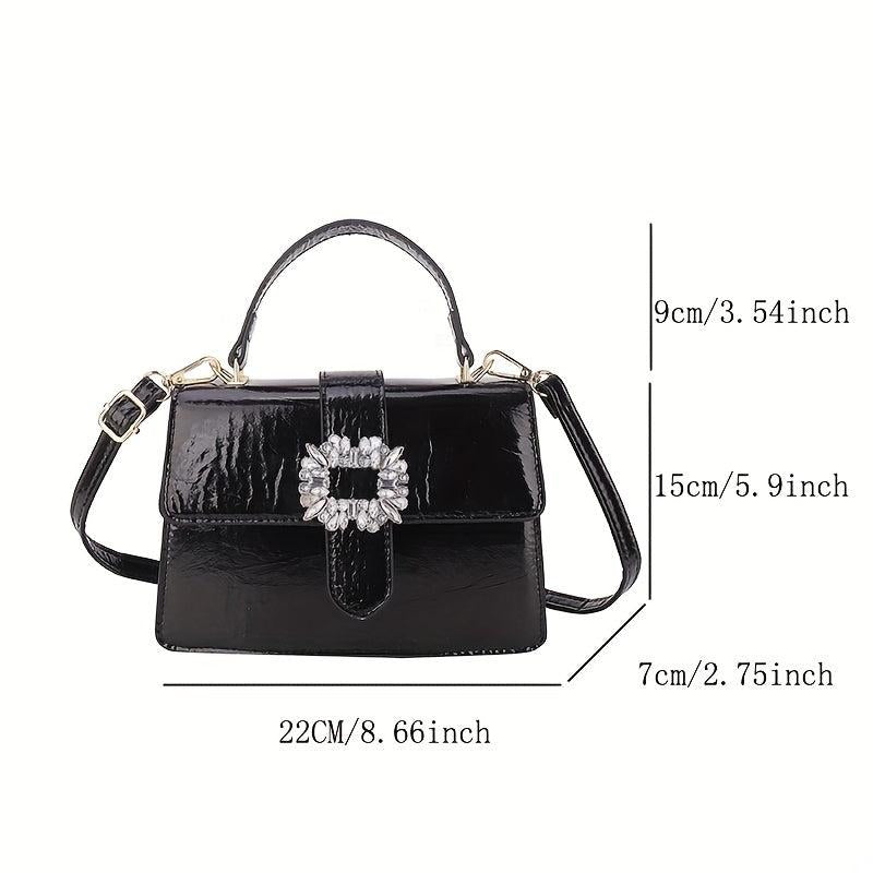 Rhinestone Flap Bag PU Leather Crossbody Bag Lightweight Shoulder Handbag
