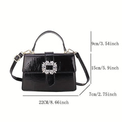 Rhinestone Flap Bag PU Leather Crossbody Bag Lightweight Shoulder Handbag