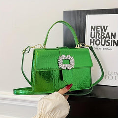 Rhinestone Flap Bag PU Leather Crossbody Bag Lightweight Shoulder Handbag