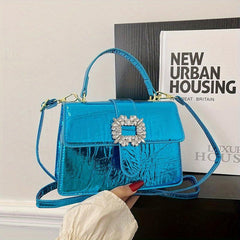 Rhinestone Flap Bag PU Leather Crossbody Bag Lightweight Shoulder Handbag