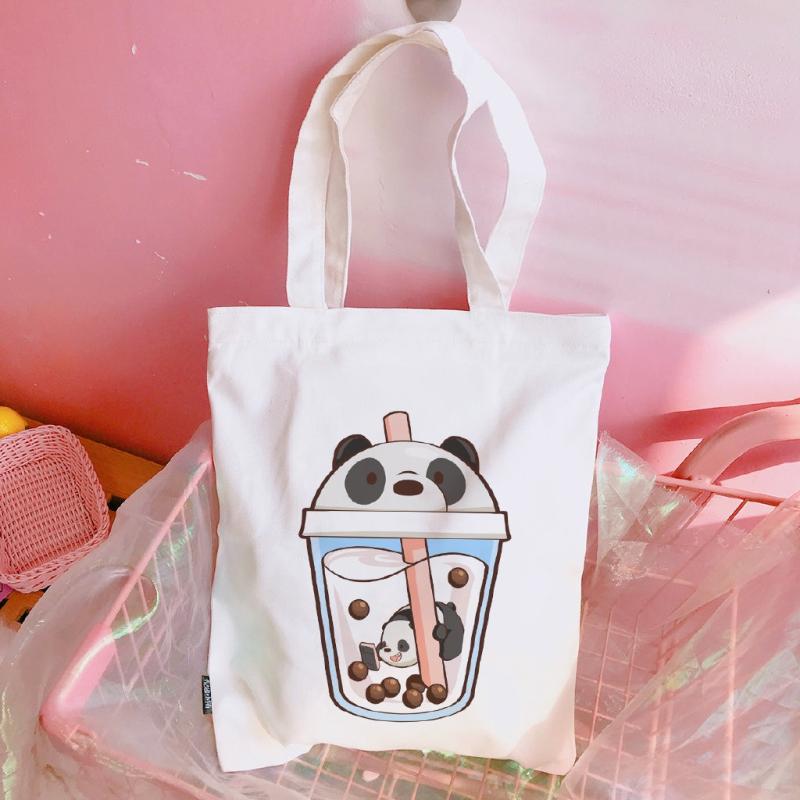 Cartoon Bears & Milk Tea Print Shoulder Bag Lightweight Shopper Bag