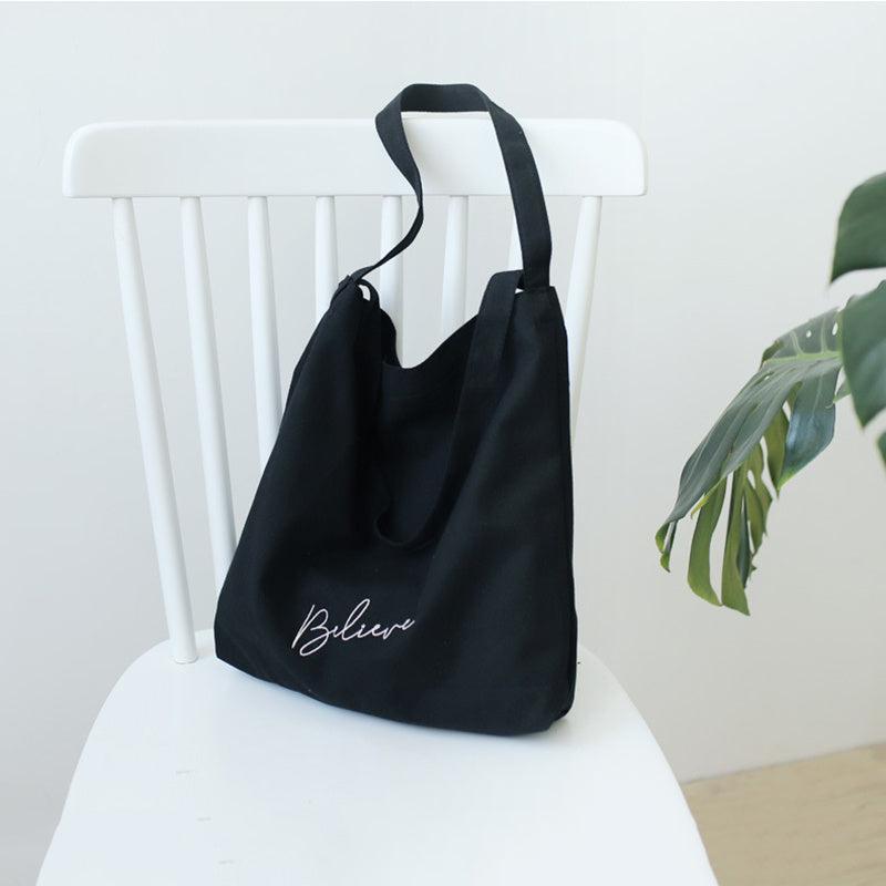 Letter Embroidery Canvas Tote Bag Large Capacity Hand Shopper Bag Shoulder Purse