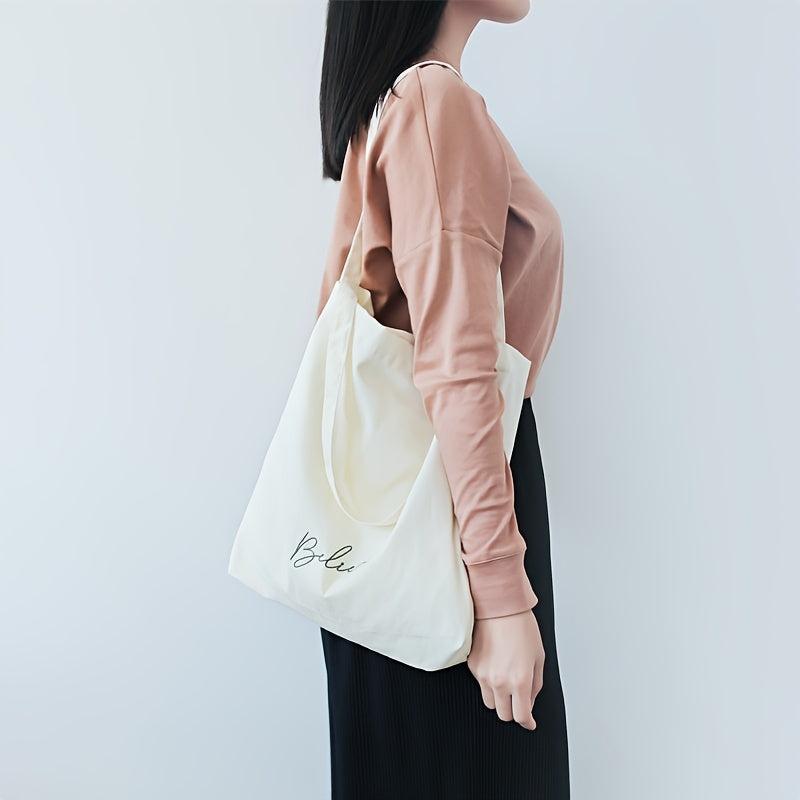 Letter Embroidery Canvas Tote Bag Large Capacity Hand Shopper Bag Shoulder Purse