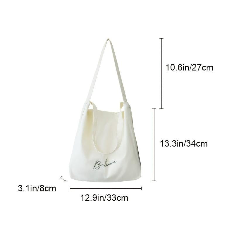 Letter Embroidery Canvas Tote Bag Large Capacity Hand Shopper Bag Shoulder Purse