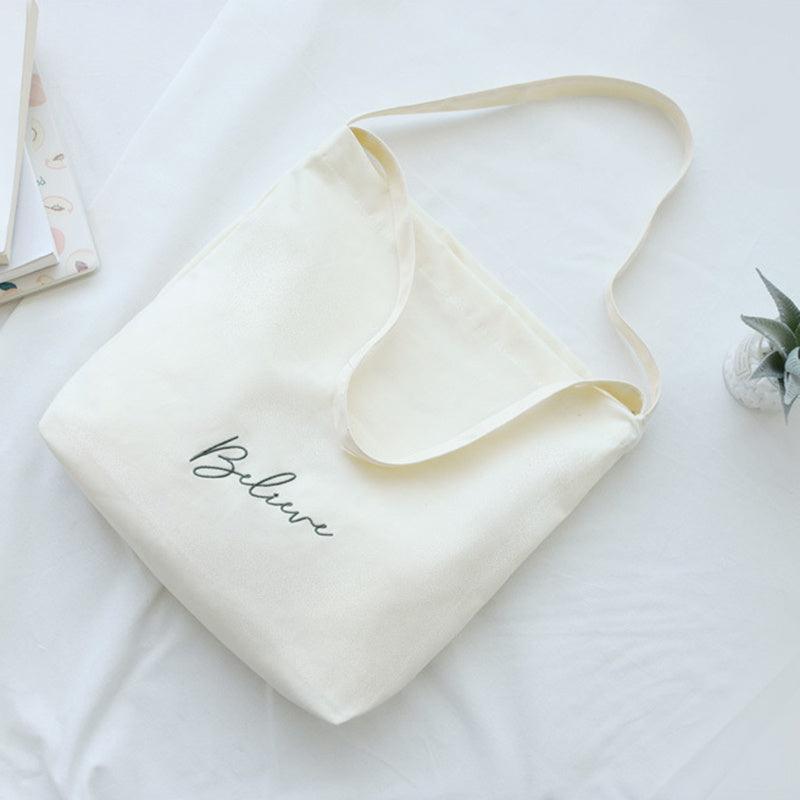 Letter Embroidery Canvas Tote Bag Large Capacity Hand Shopper Bag Shoulder Purse