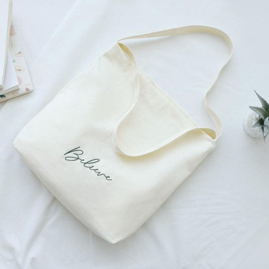 Letter Embroidery Canvas Tote Bag Large Capacity Hand Shopper Bag Shoulder Purse
