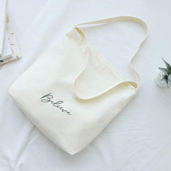 Letter Embroidery Canvas Tote Bag Large Capacity Hand Shopper Bag Shoulder Purse