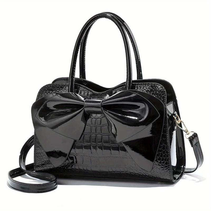 Classic Bowknot Crocodile-Embossed Satchel Bag for Work