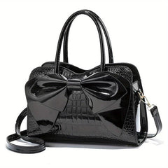 Classic Bowknot Crocodile-Embossed Satchel Bag for Work