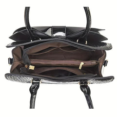 Classic Bowknot Crocodile-Embossed Satchel Bag for Work