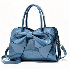Classic Bowknot Crocodile-Embossed Satchel Bag for Work