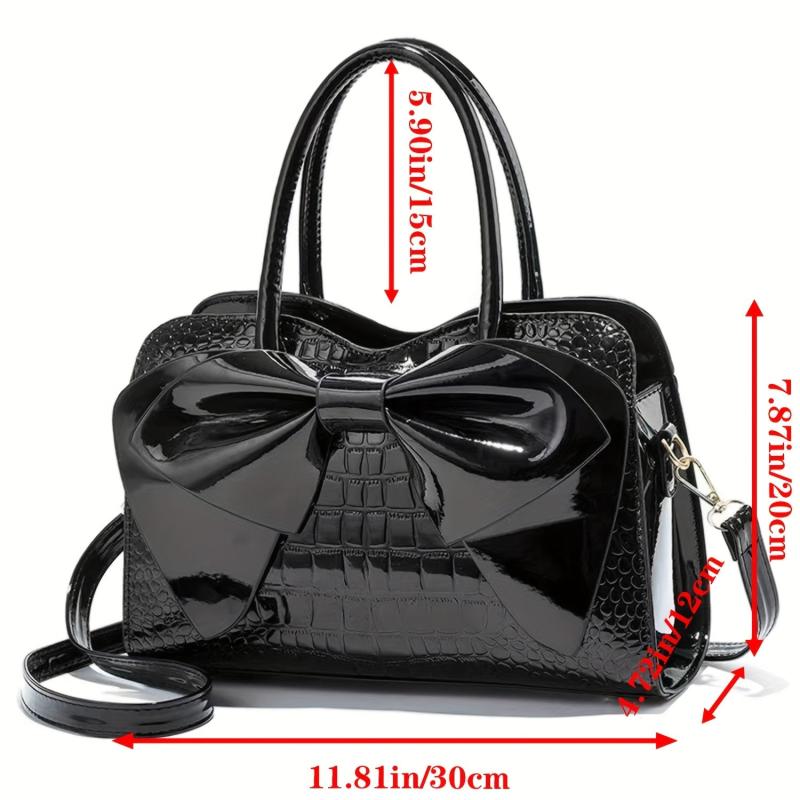 Classic Bowknot Crocodile-Embossed Satchel Bag for Work