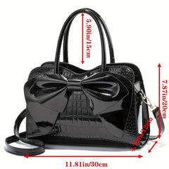 Classic Bowknot Crocodile-Embossed Satchel Bag for Work