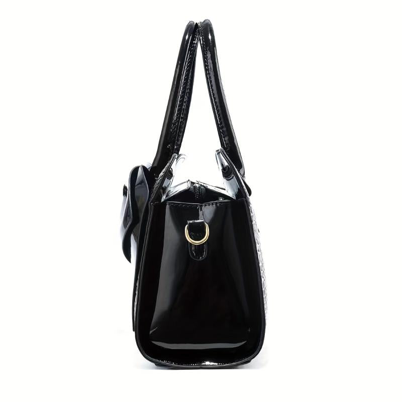 Classic Bowknot Crocodile-Embossed Satchel Bag for Work