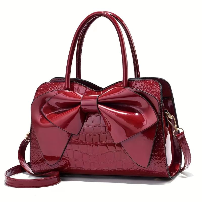 Classic Bowknot Crocodile-Embossed Satchel Bag for Work