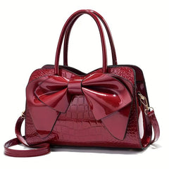 Classic Bowknot Crocodile-Embossed Satchel Bag for Work