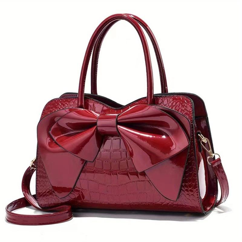 Classic Bowknot Crocodile-Embossed Satchel Bag for Work