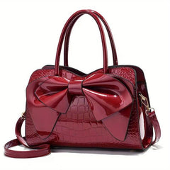 Classic Bowknot Crocodile-Embossed Satchel Bag for Work