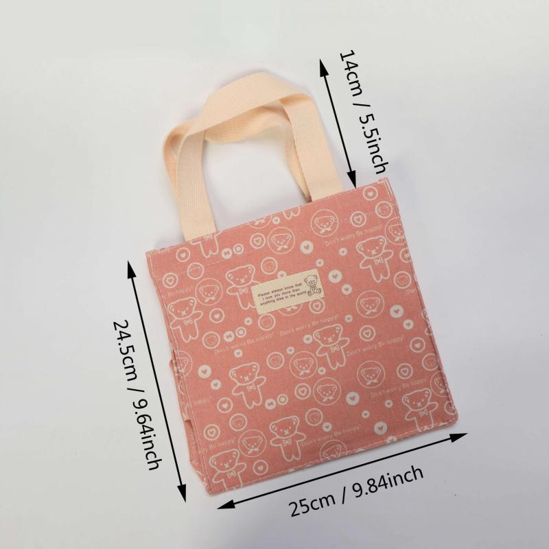 Bear Pattern Canvas Tote Bag Eco Reusable Shopping Portable Lunch Box Bag