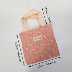 Bear Pattern Canvas Tote Bag Eco Reusable Shopping Portable Lunch Box Bag