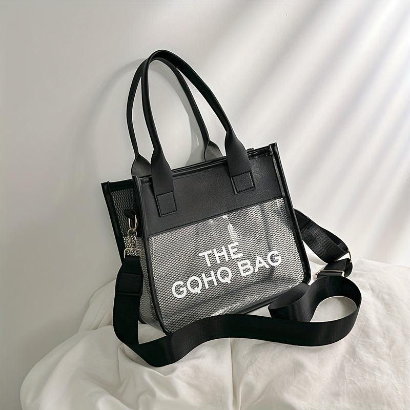 Stylish Transparent Tote Bag Letter Graphic Crossbody Women's Handbag