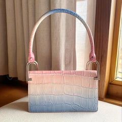 Ombre Baguette Bag Women Crocodile Embossed Handbag Square Shoulder Purse