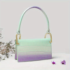 Ombre Baguette Bag Women Crocodile Embossed Handbag Square Shoulder Purse