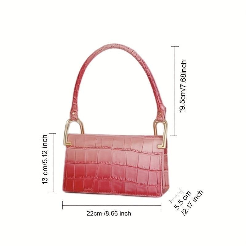 Ombre Baguette Bag Women Crocodile Embossed Handbag Square Shoulder Purse
