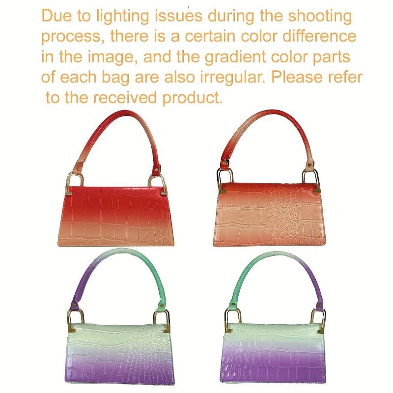 Ombre Baguette Bag Women Crocodile Embossed Handbag Square Shoulder Purse