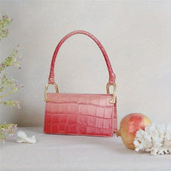 Ombre Baguette Bag Women Crocodile Embossed Handbag Square Shoulder Purse