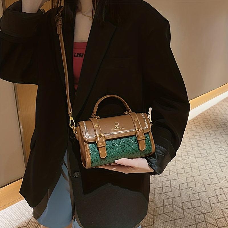 Vintage Bear Embossed Crossbody Bag Stylish Square Purse