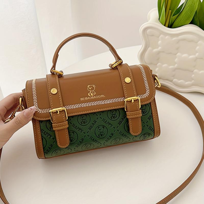 Vintage Bear Embossed Crossbody Bag Stylish Square Purse
