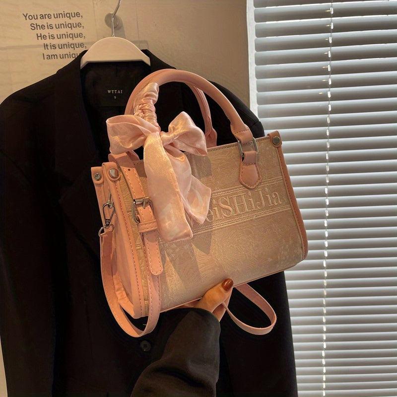 Flower Embroidery Tote Bag Vintage Letters Handbag For Women