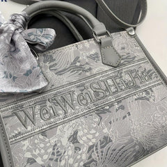Flower Embroidery Tote Bag Vintage Letters Handbag For Women