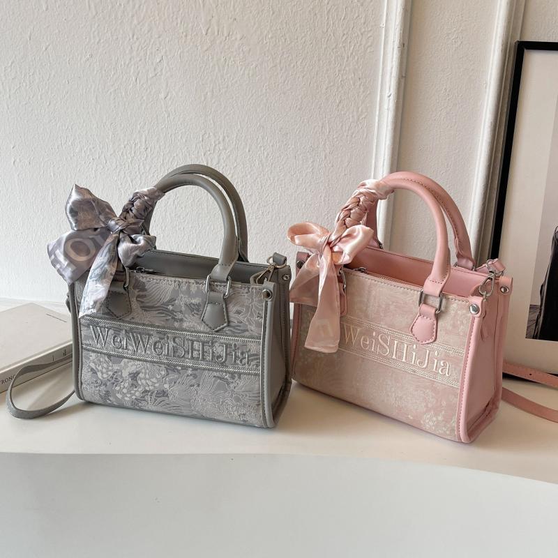 Flower Embroidery Tote Bag Vintage Letters Handbag For Women