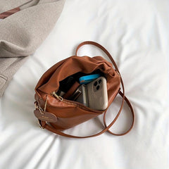 Ruched Handbag with Zipper & Detachable Strap Shoulder Bag