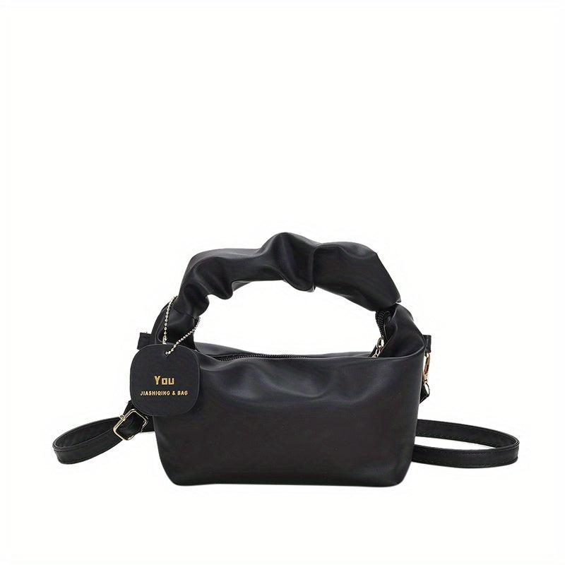 Ruched Handbag with Zipper & Detachable Strap Shoulder Bag