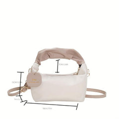 Ruched Handbag with Zipper & Detachable Strap Shoulder Bag