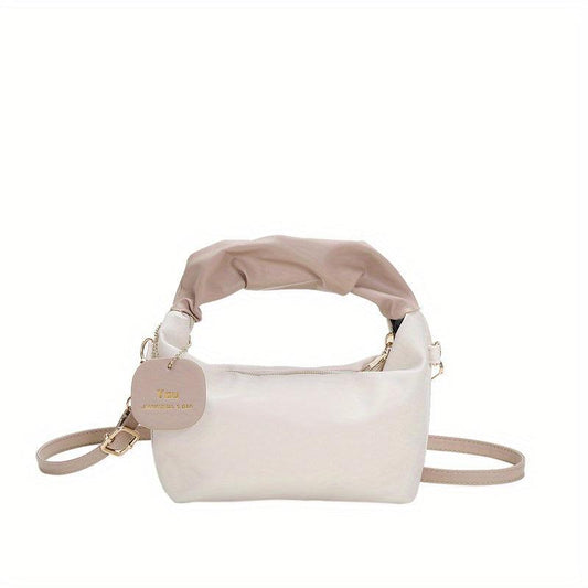 Ruched Handbag with Zipper & Detachable Strap Shoulder Bag