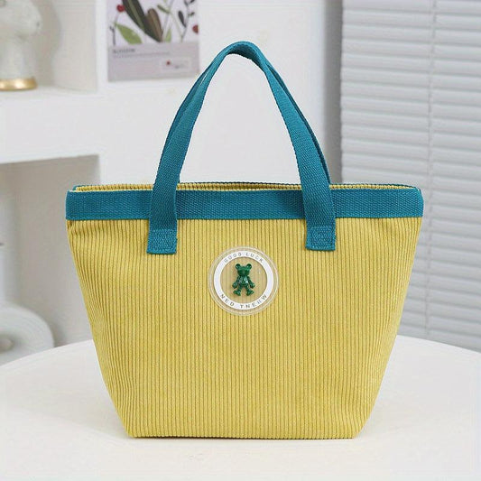 Large Capacity Corduroy Lunch Bag for Women