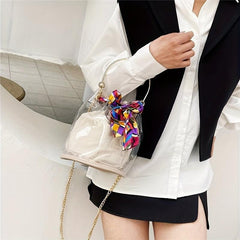 Stylish Mini Scarf Drawstring Bucket Bag PVC Crossbody Handbag