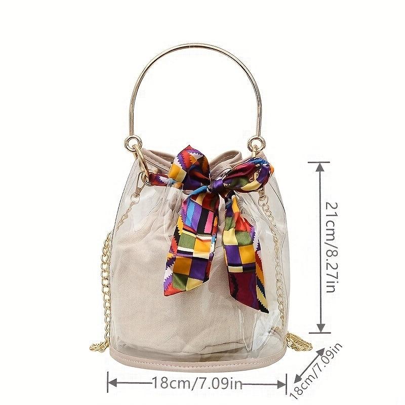 Stylish Mini Scarf Drawstring Bucket Bag PVC Crossbody Handbag