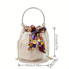 Stylish Mini Scarf Drawstring Bucket Bag PVC Crossbody Handbag