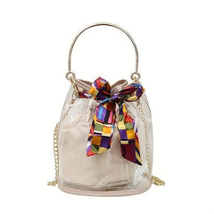 Stylish Mini Scarf Drawstring Bucket Bag PVC Crossbody Handbag