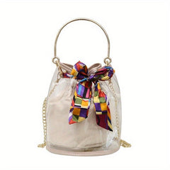 Stylish Mini Scarf Drawstring Bucket Bag PVC Crossbody Handbag