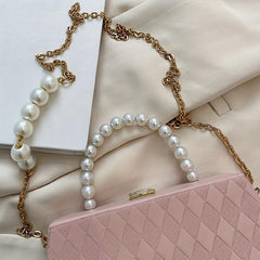 Argyle Embossed Handbag Women's Chain Crossbody Bag Faux Pearl Handle