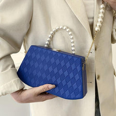 Argyle Embossed Handbag Women's Chain Crossbody Bag Faux Pearl Handle
