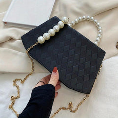 Argyle Embossed Handbag Women's Chain Crossbody Bag Faux Pearl Handle