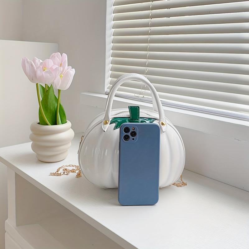 Pumpkin Shaped Satchel Metal Chain Crossbody Bag
