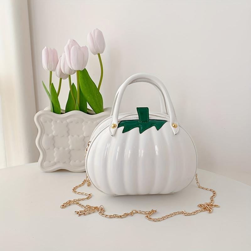Pumpkin Shaped Satchel Metal Chain Crossbody Bag